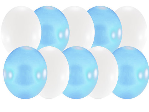 Праздничный набор из 10 шаров 30см, белые с голубым Набор из 10 однотонных шариков размером 30см для оформления свадьбы или другого торжества, в наборе 2 цвета: голубой и белый