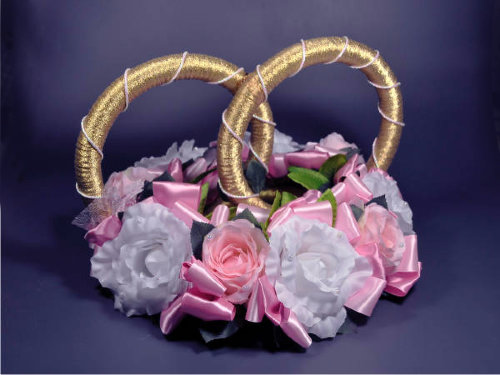 Кольца с цветами для автомобиля  Кольца для украшения свадебного автомобиля, белые и розовые цветы, крепеж лентами к кузову