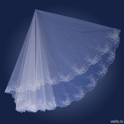 Свадебная фата с вышивкой 04 Белая фата для невесты с нежной вышивкой рисунок 04, размер 140*140см, длину ярусов можно регулировать