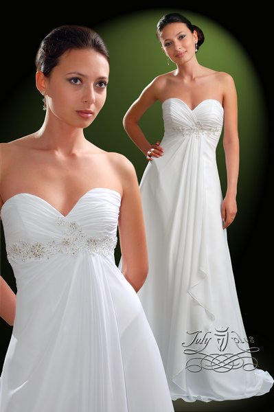 Свадебное платье Амели-14 Белоснежное свадебное платье в стиле ампир подчеркнет достоинства вашей фигуры и скроет недостатки. 