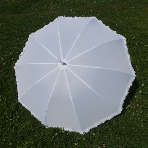 Свадебный зонт 07 Белый свадебный зонт трость, полуавтомат, от дождя с рюшей по краю