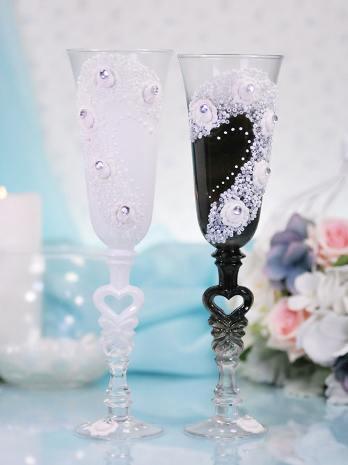 Свадебные бокалы С412, лепнина Свадебные бокалы с лепниной, Жених и Невеста, цена за пару