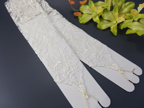 Свадебные митенки №4 40см, сетка с вышивкой Свадебные перчатки - митенки айвори, длина 40см, сетка с вышивкой