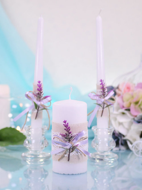 Семейный очаг Прованс лаванда-2, 3 свечи в наборе Свадебные свечи для зажжения домашнего очага, в наборе 3 свечи