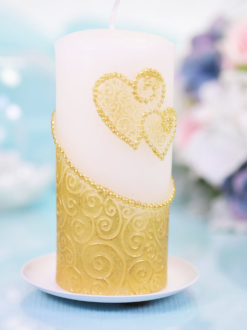 Свадебная свеча Два сердца, золотая Свадебная свеча для семейного очага 60*125мм