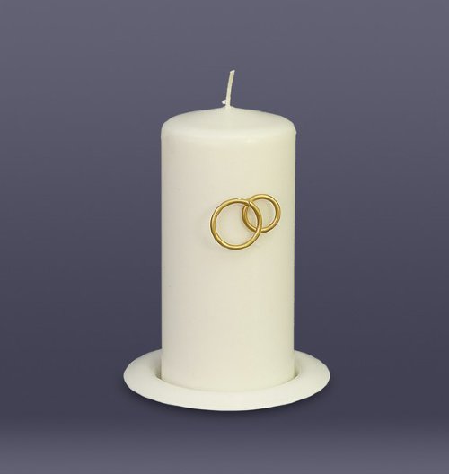 Свеча свадебная - кольца с подсвечником 9076 Свадебная свеча с подсвечником с кольцами​, размер 6*13см
