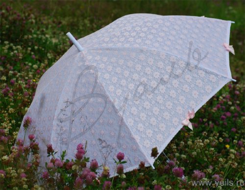 Свадебный зонт 02 с кружевом и бантами Свадебный зонт с кружевом, варианты цвета кружева розовый, кремовый, голубой