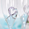 Свадебные бокалы с подносом, мельхиор - Свадебные бокалы для шампанского из мельхиора, сердечки со стразами