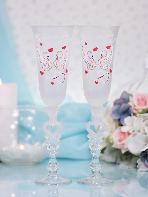 Свадебные бокалы 15-113 Свадебные бокалы для шампанского матовые с ручной росписью