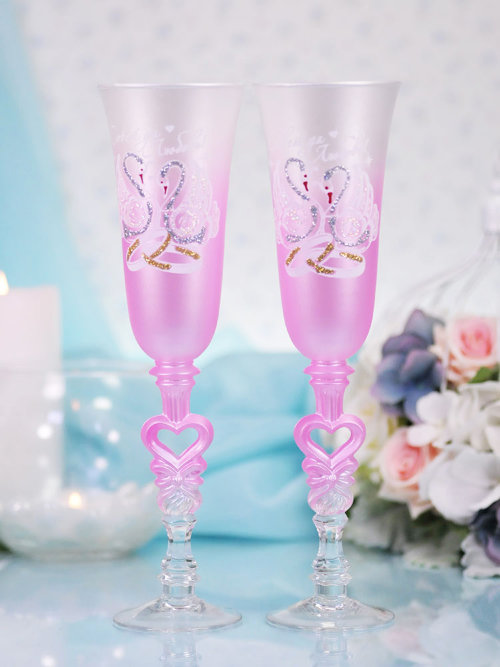 Свадебные бокалы 15-01 Свадебные бокалы для шампанского, расписные, цвет розовый перламутр