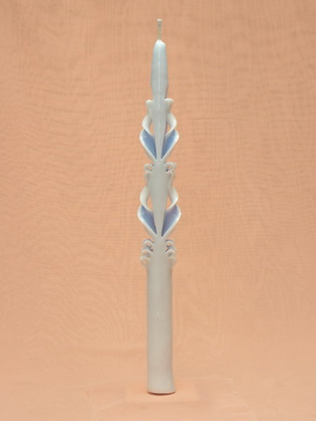 Свеча резная тонкая 1шт, цвет бело-голубой Свадебная свеча, резная, ручная работа, высота - 30 см