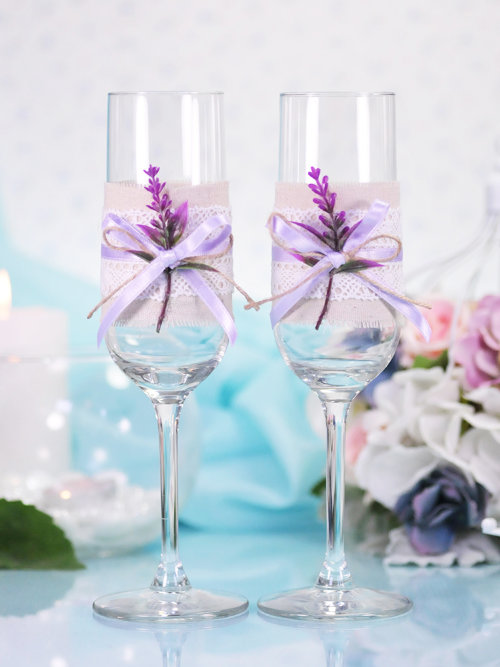 Свадебные бокалы Прованс, deco-711 Бокалы на свадьбу для шампанского из стекла, высота 21см. 