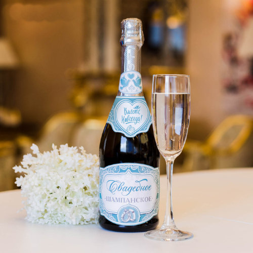 Набор наклеек на свадебное шампанское, мята Набор наклеек для оформления свадебного шампанского в мятном цвете