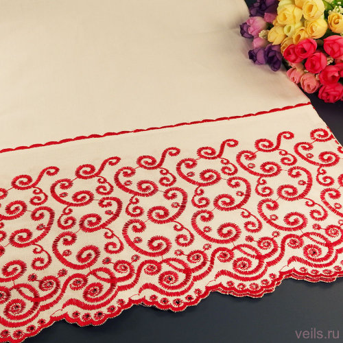 Рушник свадебный 3229а-10 Свадебное полотенце из хлопка с вышивкой красными нитями, размер 180*42см