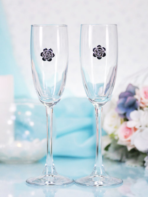 Свадебные бокалы, deco-013 Свадебные бокалы ручной декор бокалов из хрустального чешского стекла Богемия, цена за 2 шт.