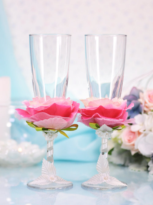 Свадебные бокалы, deco-020 Свадебные недорогие бокалы для шампанского, ручной декор, цена за 2 шт.