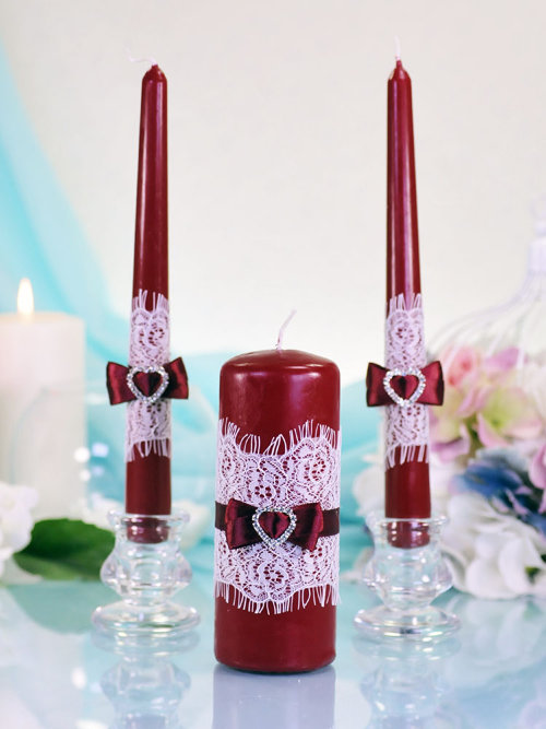 Домашний очаг Бордо, набор из 3-х свечей  Свадебные свечи для традиционного зажжения домашнего очага. В наборе 3 свечи, ручная работа. Изготовление под заказ