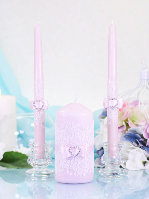 Домашний очаг Розовый кварц, набор из 3-х свечей  Свадебные свечи для традиционного зажжения домашнего очага. В наборе 3 свечи, ручная работа. Изготовление под заказ