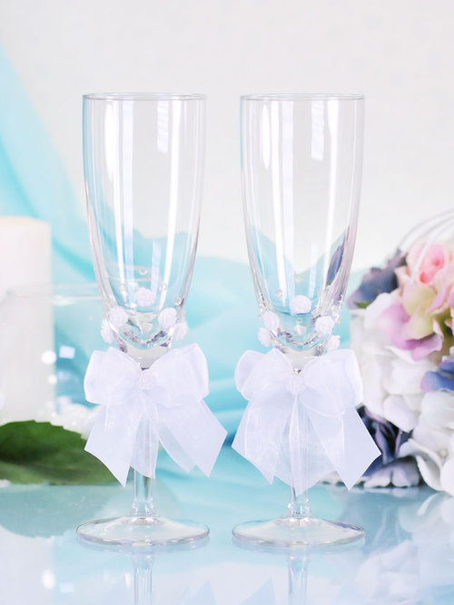 Свадебные бокалы deco-036, Нежность, белый цвет Свадебные бокалы ручной декор, цена за 2 шт.
