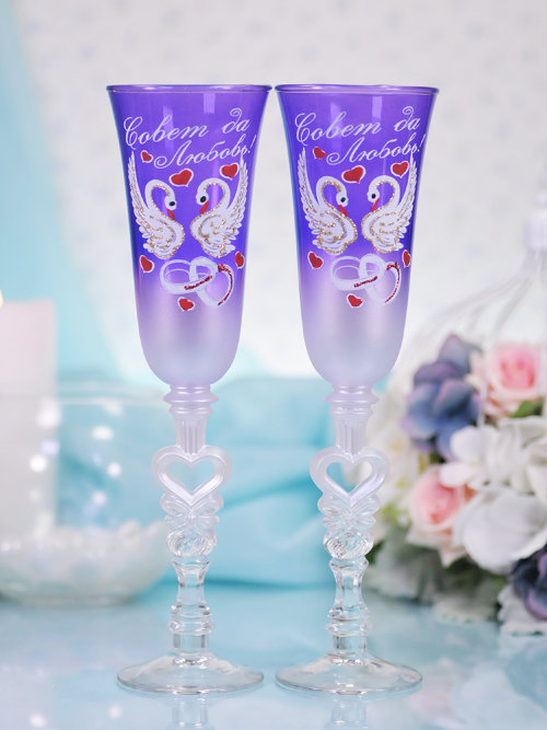Свадебные бокалы 15-42 Свадебные бокалы для шампанского расписные, цвет фиолетовый