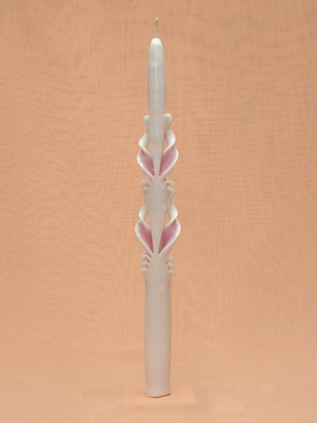 Свеча резная тонкая цвет бело-сиреневый Свадебная свеча сиреневая, высота - 30 см