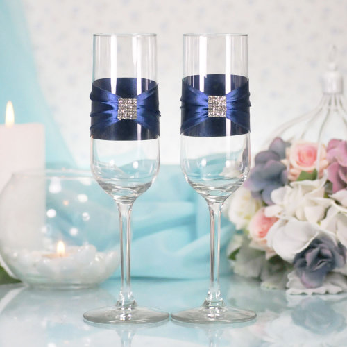 Свадебные бокалы Элегия, синий цвет Свадебные бокалы, ручной декор, цена за 2 шт.