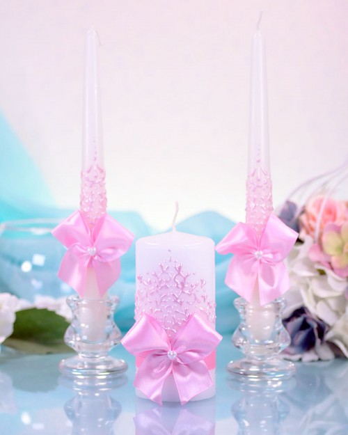 Домашний очаг Ажур розовый, набор из 3-х свечей Свадебные свечи для традиционного зажжения домашнего очага. В наборе 3 свечи, ручная работа. Изготовление под заказ