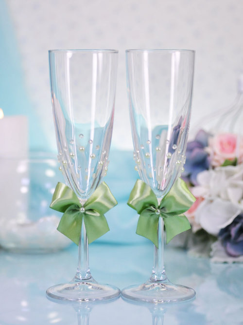 Свадебные бокалы Лада, цвет оливка Свадебные бокалы, ручной декор в оливковом цвете, цена за пару