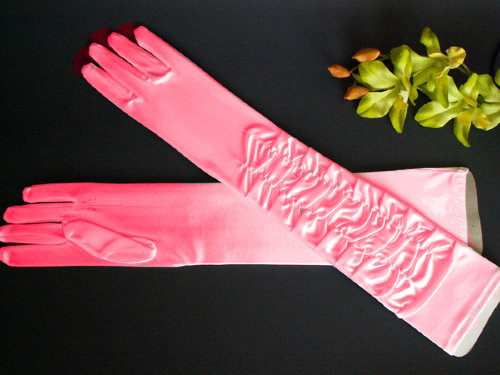 Перчатки №4 розовые, с драпировкой Розовые длинные перчатки, высота 47 см от кончика среднего пальца для свадебного или вечернего туалета