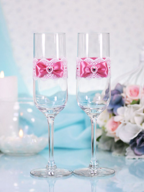 Свадебные бокалы Гармония, цвет пыльная роза Свадебные бокалы, ручной декор в цвете пыльная роза, цена за пару